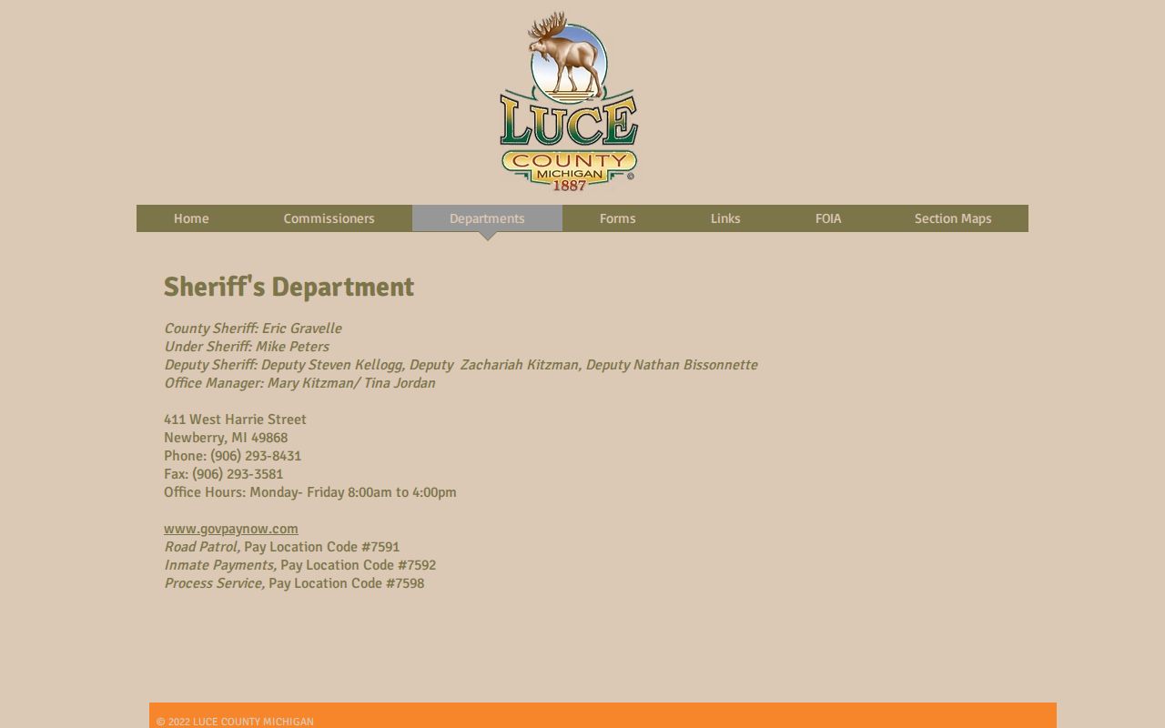 Luce County 24-hour release check on the official sheriff contact page