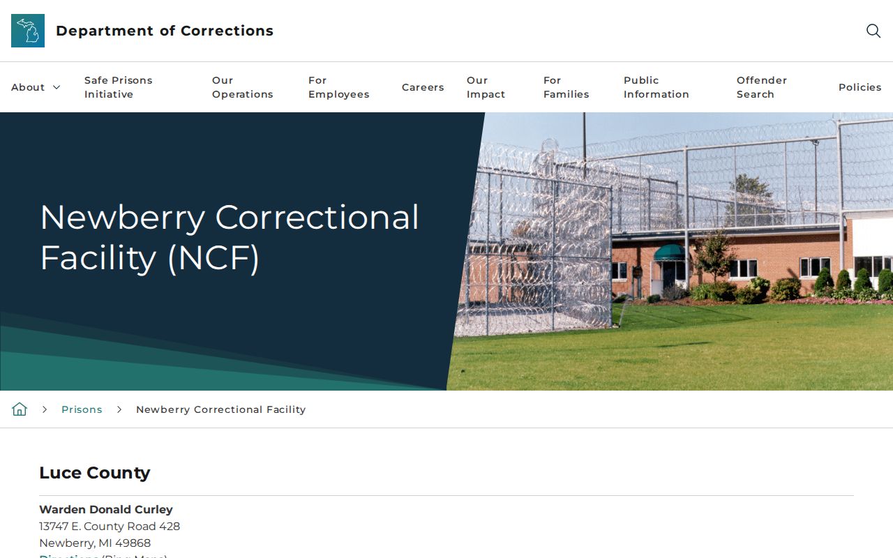 Newberry Correctional Facility release record source on the MDOC website