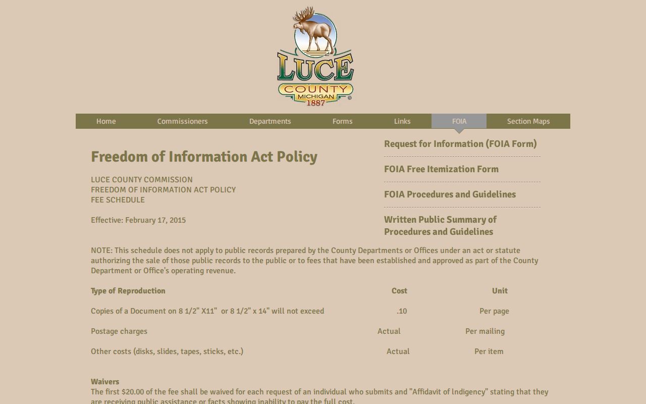 Luce County release record request forms and fees