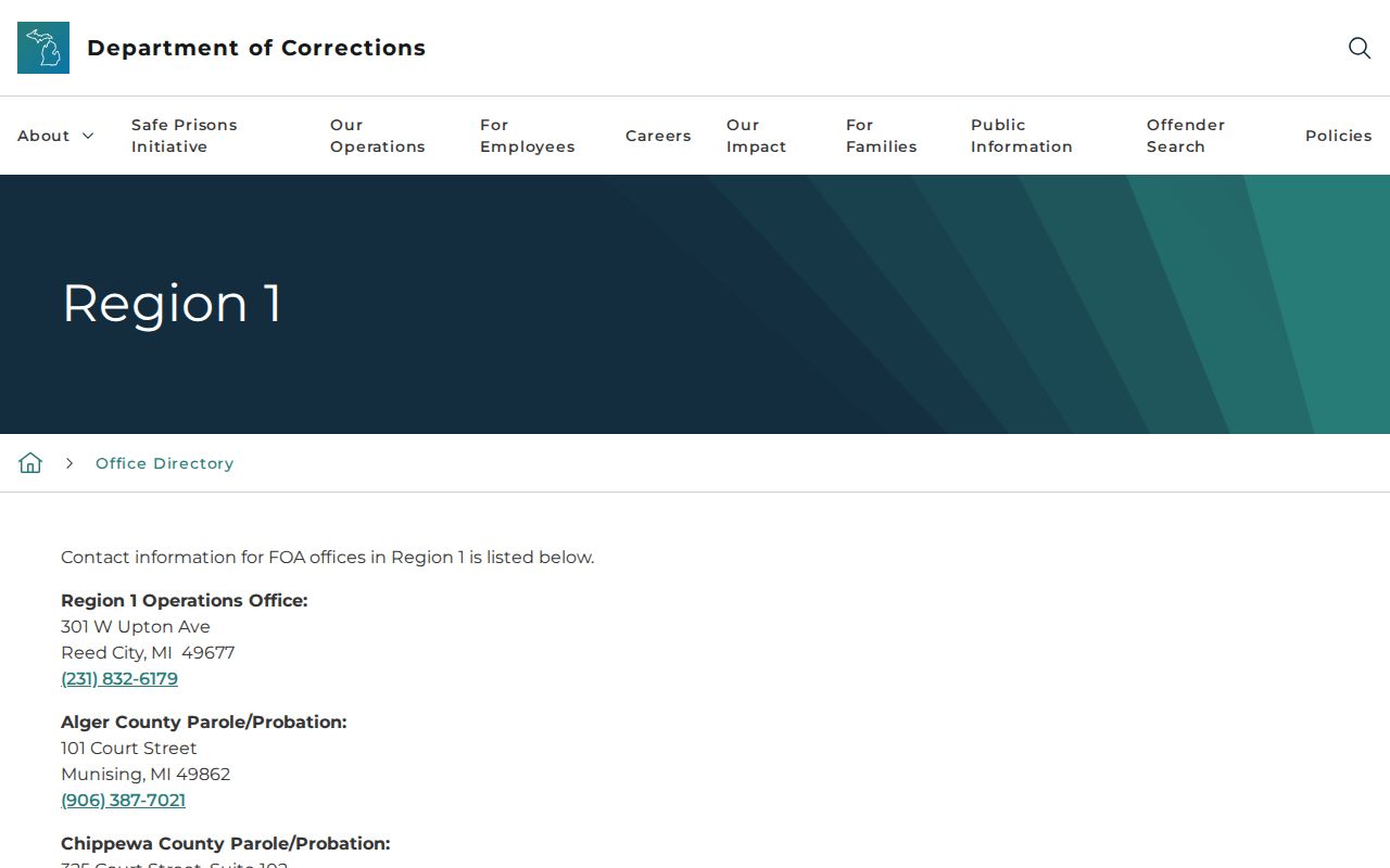 Luce County parole and probation office listing for post-release supervision